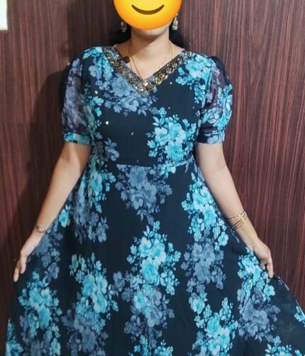 Premium Georgette Handwork Aline  Frocks